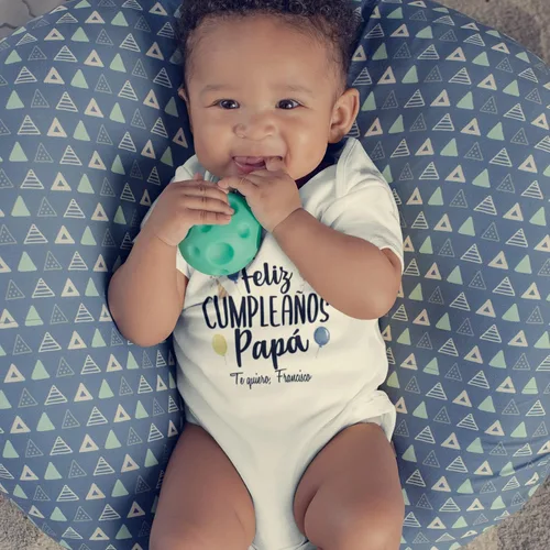 Vista 4 de Feliz Cumpleaños Papa - Body de una pieza o camiseta para bebé con texto en inglés "Happy Birthday