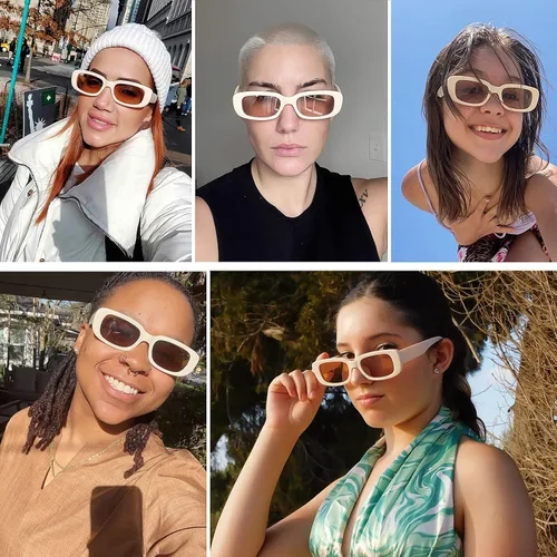 Vista 4 de Tskestvy Gafas de sol rectangulares para mujer, gafas de sol retro de los años 90, modernas, Y2K, estéticas, vintage, cuadradas
