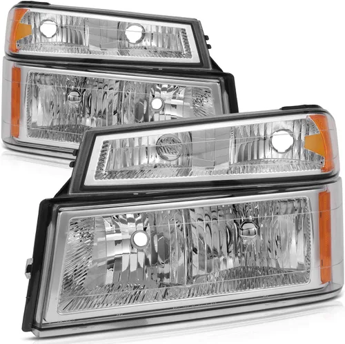 Vista 54 de Conjunto de faros delanteros para Chevy Avalanche 1500 2003-2006 para Avalanche 2500 03-06 para 1500 Classic 2007 carcasa negra reflector ámbar