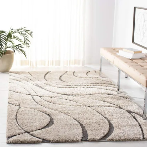 Vista 73 de Safavieh Florida Shag Collection - Alfombra de área de 2 x 3 pies, color crema/beige, diseño geométrico, felpa de 1.2 pulgadas de grosor, ideal