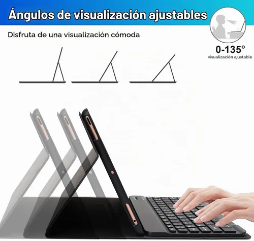 Vista 7 de LAMA Funda de teclado inalámbrico con mouse para iPad de 10.2" de 9ª, 8ª y 7ª generación, teclado Bluetooth desmontable con soporte para lápices