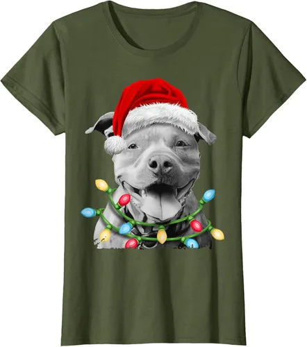 Vista 70 de Pit Bull Santa - Camiseta de perro con luces para árbol de Navidad para niños, Negro, S