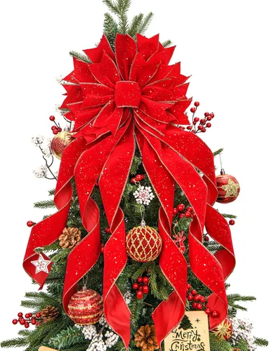 Vista 6 de Adorno para árbol de Navidad a cuadros, lazo grande de 48 x 13 pulgadas, lazos decorativos de búfalo en blanco y negro para la decoración de Navidad