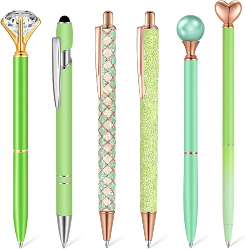 Vista 14 de Qeeenar Juego de 6 bolígrafos de bola de metal con cristales de diamante para diario, bonitos y brillantes, elegantes artículos de papelería, tinta