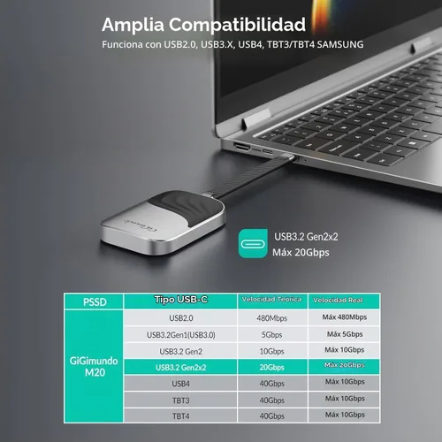 Vista 9 de GiGimundo SSD portátil magnético de 2 TB, SSD externo de hasta 2000 MB/s con USB-C 3.2 Gen 2x2, 4K ProRes HDR Record and Store, unidades de estado