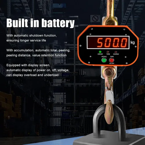 Vista 3 de Báscula industrial para grúa, 6,613.9 lbs, 6600 libras, báscula colgante con pantalla digital industrial resistente con control remoto, gancho