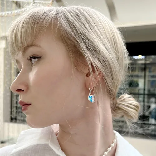 Vista 202 de Aretes colgantes de plata de ley con diseño de árbol de la vida, flor, abeja, animales, gato, colibrí, piedra lunar, turquesa, aretes con cierre