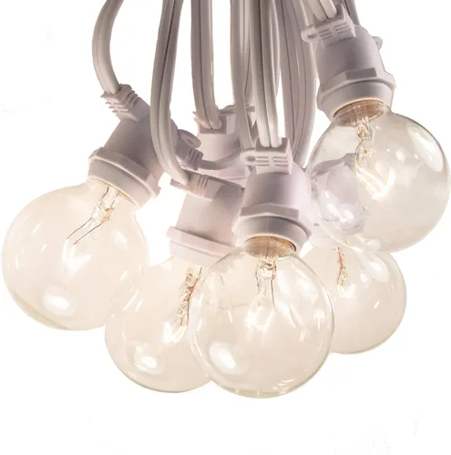 Vista 7 de Cadena de luces LED comerciales C9 G50 de 25 pies con 20 LED G50 transparentes de 2 pulgadas, bombillas de 6 vatios y cable blanco LED G50 Diode