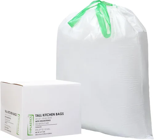 Vista 7 de TYPLASTICS Bolsas de basura altas con cordón para cocina, 13 galones, 110 unidades 24 x 27 pulgadas, sin perfume