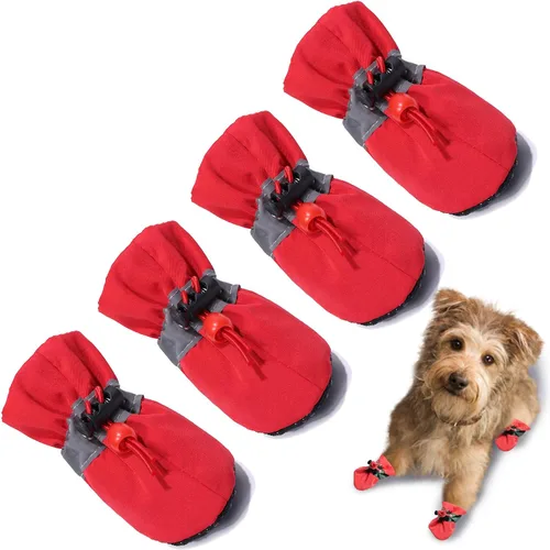 Vista 12 de Zapatos para Perros Botas para Perros y Protector de Patas, Suela Antideslizante Botines de Invierno para Perros con Correas Reflectantes para A-Rosa
