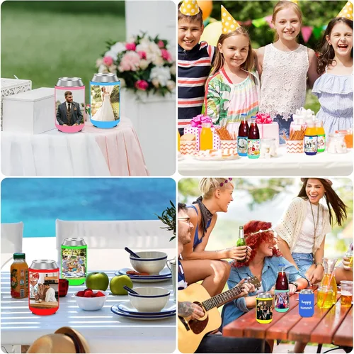 Vista 7 de Valyria Fundas enfriadoras de latas personalizadas, 1 unidad, plegable, aislante, soporte para bebidas con logotipo, imagen, texto para aniversario