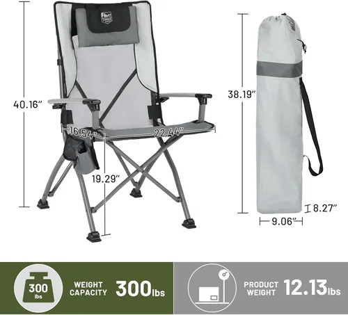 Vista 3 de TIMBER RIDGE Silla plegable de campamento para adultos, sillas plegables de aluminio con respaldo alto con organizador de tazas y reposacabezas