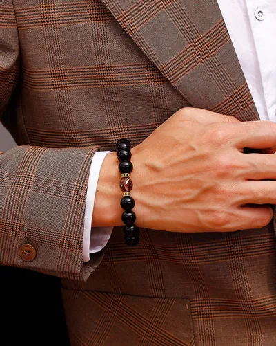 Vista 6 de Jewever Pulseras de Obsidan negro con cuarzo ahumado para hombres y mujeres, cristales curativos energéticos, cuentas de piedras preciosas de 0.47