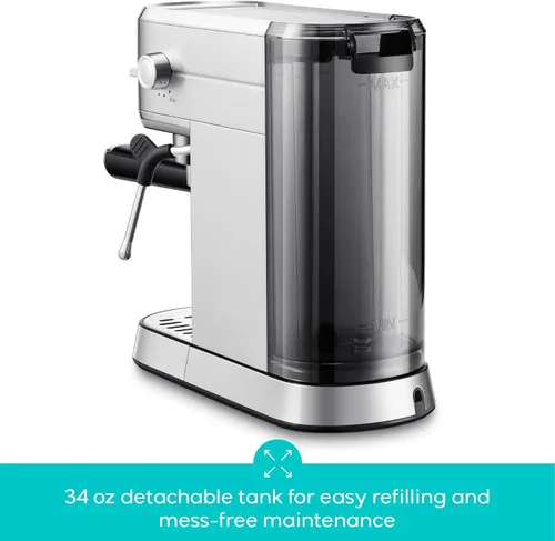 Vista 5 de Máquina de expreso de 20 bares, cafetera de café espresso profesional con varita espumadora de leche, máquina de café espresso compacta con aspecto