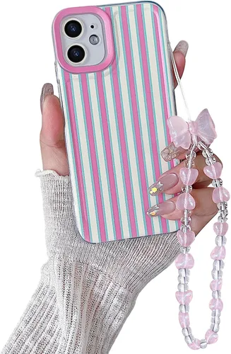 Vista 30 de Bonita funda a rayas para iPhone 6 Plus iPhone 6s Plus con cadena de cuentas, estética suave y delgada, funda protectora de poliuretano