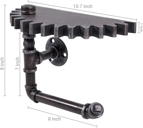 Vista 3 de MyGift Estante de tubo industrial, estante flotante de metal, soporte de papel higiénico montado en la pared, estante colgante con diseño
