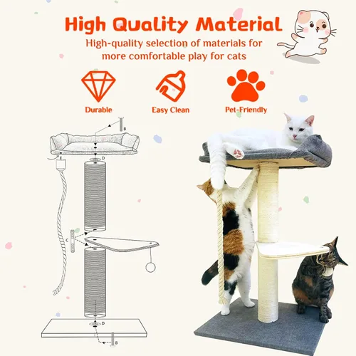 Vista 5 de Torre de árbol para gatos de 35 pulgadas para gatos de interior, poste rascador alto para gatos con cama grande para gatos grandes de Maine Coon