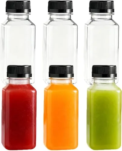 Vista 12 de 6 botellas pequeñas de plástico de 2 onzas con tapas, recipientes reutilizables transparentes a granel para bebidas a granel a prueba de fugas