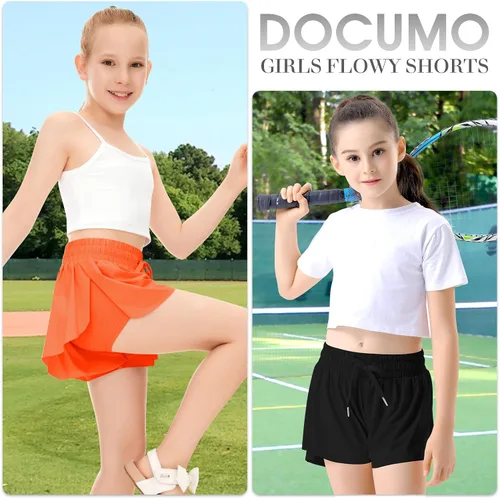 Vista 4 de Paquete de 2 pantalones cortos de mariposa para niños y niñas, pantalones cortos holgados con bolsillo 2 en 1, pantalones cortos deportivos
