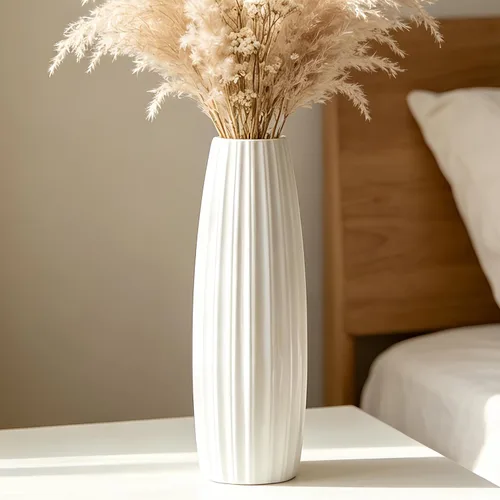 Vista 14 de Florero de cerámica blanco de 12 pulgadas, jarrones altos para hierba de las pampas, decoración del hogar, jarrones modernos con textura