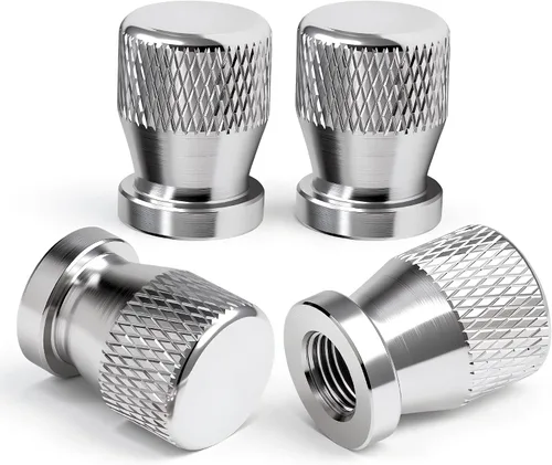 Vista 44 de 4 piezas de tapas de vástago de válvula de neumático de automóvil, tapas de válvula de aire de neumático a prueba de fugas de aleación de aluminio