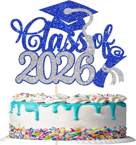 Vista 37 de Rsstarxi 1 paquete de decoración de pastel con purpurina para la clase de 2026, decoraciones de graduación 2026, tapa de felicitaciones