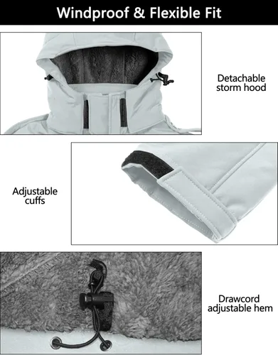 Vista 6 de Little Donkey Andy - Chaqueta de invierno para hombre, forro de sherpa cálido, softshell, cortavientos, para montaña, esquí, nieve, con capucha