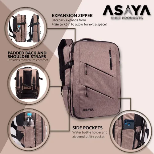 Vista 2 de Asaya Mochila para cuchillos de chef con bolsa enrollable de 20 bolsillos, más de 30 bolsillos para cuchillos, cuchillos no incluidos (marrón)