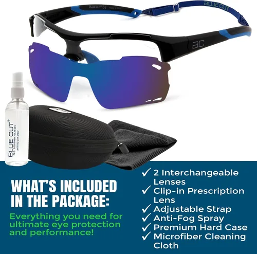 Vista 6 de BLUE CUT Sports Safety Goggles Interchangeable Sun Lens Anti Fog UV Protection Indoor Outdoor Pickleball Cycling Basketball
