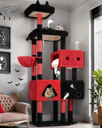 Vista 10 de Globlazer Torre Extra Grande para Gatos, Árbol de Gato de 81 Pulgadas de Altura para Gatos Grandes de 20 Libras, Torre XXL de Rascado para Gatos