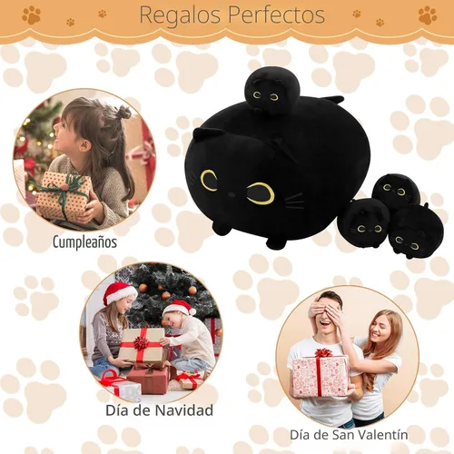 Vista 6 de TOYSYM Gato Negro de Peluche Mamá Gato de Peluche Juguetes con 4 Bebés Blanditos en su Vientre Almohadas Suave Lindas para Abrazar para Niños y Niñas