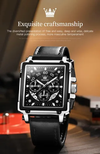 Vista 7 de OLEVS Relojes cuadrados para hombre, cronógrafo de cuero marrón, reloj de negocios de moda, luminoso, impermeable, relojes de pulsera casuales