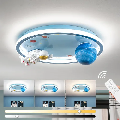 Vista 9 de Shine LUEST Lámpara de techo de astronauta de 20 pulgadas regulable para niños, luces de techo empotradas para dormitorio, lámpara LED de 3000