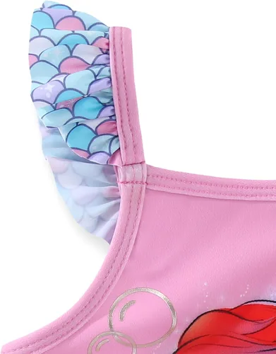 Vista 5 de Disney The Little Mermaid - Traje de baño para niñas con UPF 50+, parte superior tankini y parte inferior de bikini para niños pequeños y grandes