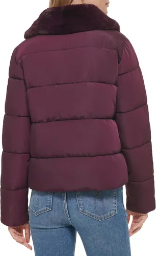 Vista 4 de Calvin Klein Chaqueta acolchada con ribete de piel cálida para mujer