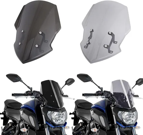Vista 2 de GLoyer Motorcycle Windshield Compatible with Yamaha MT-07 FZ-07 MT07 FZ07 2018 2019 2020 Motorycle Windshield WindScreen Double Bubble Wind Screen