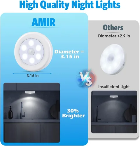 Vista 3 de Sensor de movimiento luz Amir, luz LED de noche que funciona con pilas, inalámbrica, se adhiere a cualquier lugar, luces para clóset, luces