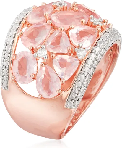 Vista 3 de Ross-Simons Anillo con cúpula de cuarzo rosa de 5,95 qt t con diamantes en plata de ley rosa