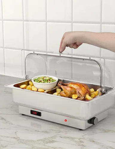 Vista 5 de GarveeHome Juego de bufé eléctrico de acero inoxidable con tapa enrollable con 1 sartén de 9 cuartos de galón, control de temperatura de 400 W