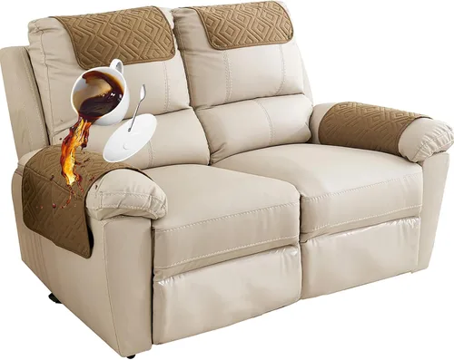 Vista 24 de Funda para Reposabrazos de Sofá, Funda para Reposacabezas de Silla Reclinable, Funda de Sillón con Bolsillos, Protector de Muebles Acolchado Beige