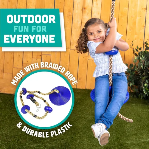 Vista 3 de Squirrel Products Cuerda de escalada con columpio de disco - Equipo de juego activo para exteriores - Azul