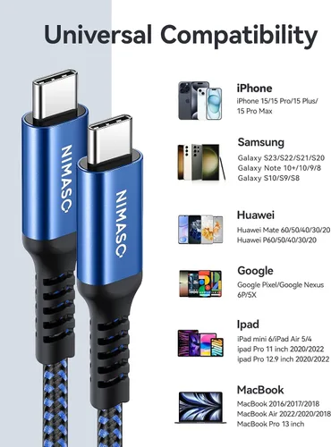 Vista 6 de NIMASO Paquete de 4 cables USB C a USB C de 60 W [10 pies+6.6 pies + 3.3 pies + 1 pie], cable de carga USB tipo C compatible con Samsung Galaxy