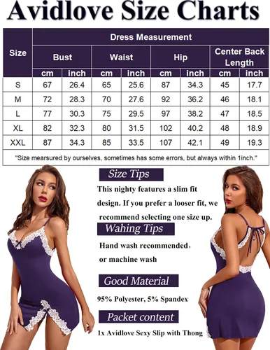 Vista 6 de Avidlove Lencería sexy de encaje para mujer, cuello en V, camisón de algodón para mujer