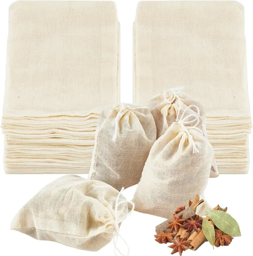 Vista 10 de TUZAZO Bolsas de Té Reutilizables - Paquete de 24 Bolsas de Gasa de Algodón Natural Sin Blanquear de Muselina Tipo Saquito para Colar Café Té e