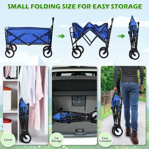 Vista 5 de HKLGorg Carrito plegable con ruedas, resistente, portátil, plegable, con asa, para campamento, comestibles, playa, (azul)