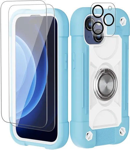 Vista 154 de Funda para iPhone 11 de 6.1 pulgadas con soporte de anillo, con 2 protectores de pantalla de vidrio, resistente a los golpes, resistente a