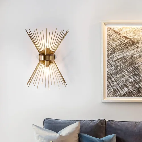 Vista 2 de VILUXY Mid-Century - Apliques de pared de latón antiguo, acabado de pintura, aplique de pared de noche con pantalla Starburst para dormitorio