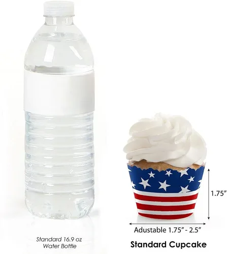 Vista 3 de Big Dot of Happiness Estrellas y rayas – Día de los Caídos, 4 de julio y Día del Trabajo de Estados Unidos, decoración patriótica para cupcakes