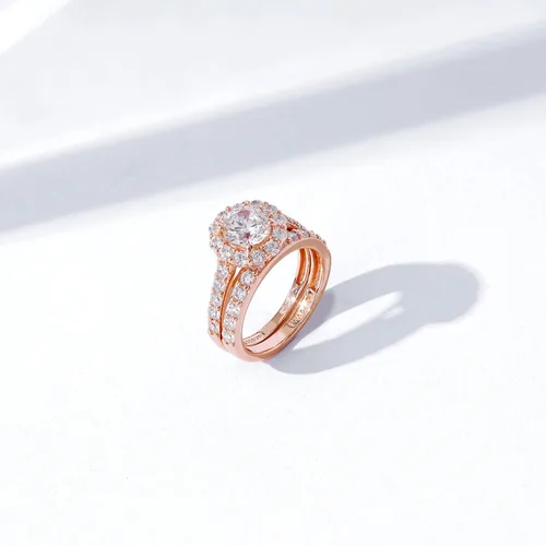 Vista 3 de Tienda Collection Sterling Silver Flower Halo Ring set with Infinite Elements Cubic Zirconia