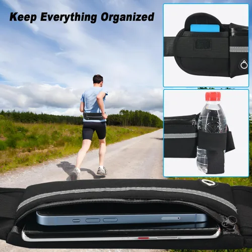 Vista 4 de Riñonera de cinturón para correr,Riñonera resistente al agua,Bolsa ajustable para correr, Negro -, Sencillo Rojo rosa